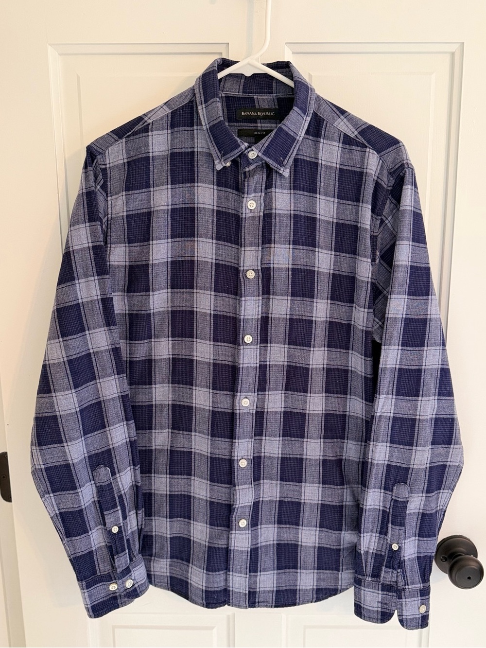 Banana Republic Slim Fit Plaid Button Down Shirt Men’s Medium Blue Cotton